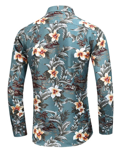 Chemise Hawaienne Bleue à Fleurs d'Hibiscus