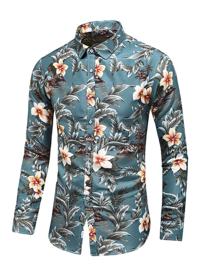 Chemise Hawaienne Bleue à Fleurs d'Hibiscus