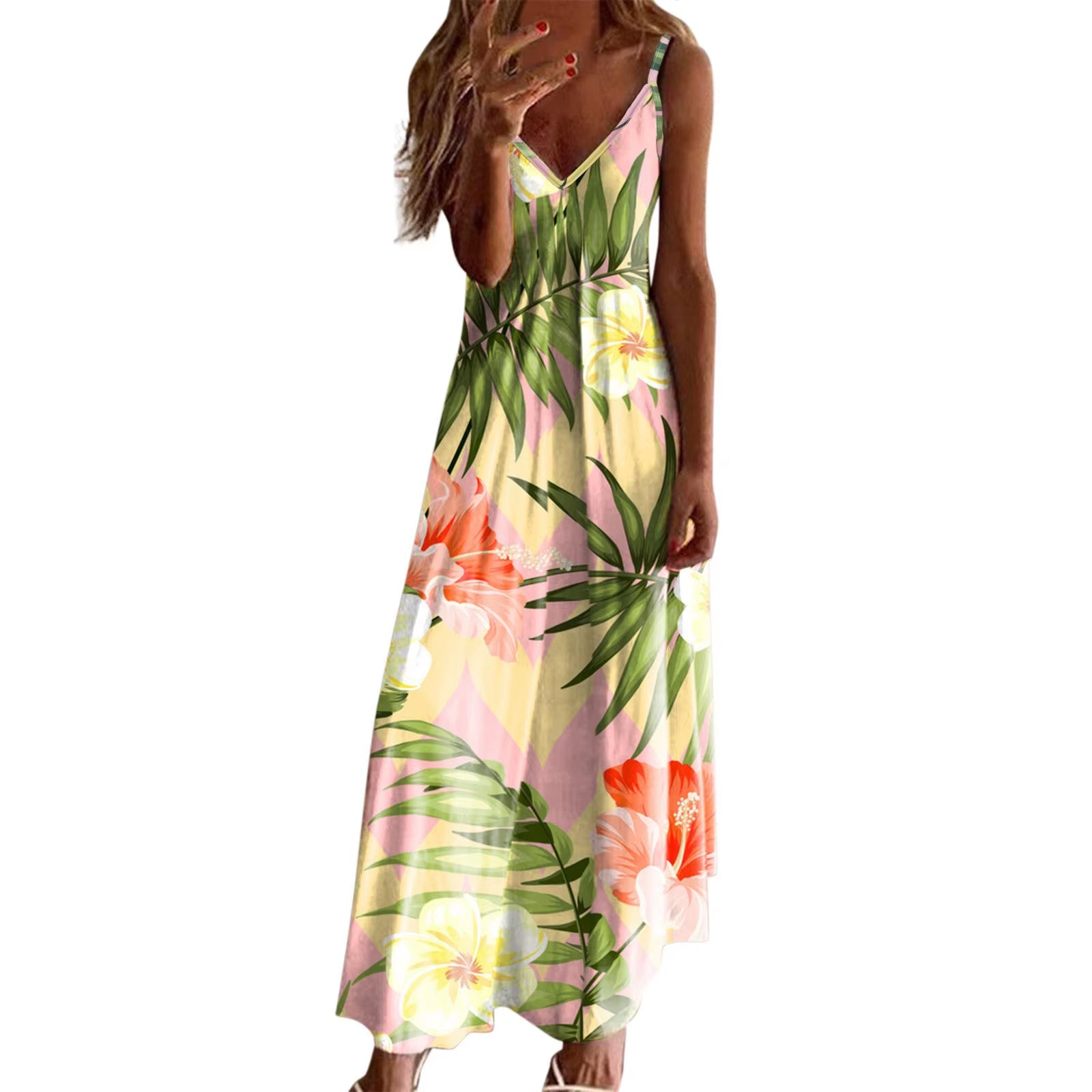 Robe Fleurie aux Hibiscus <br> Longue à Bretelles