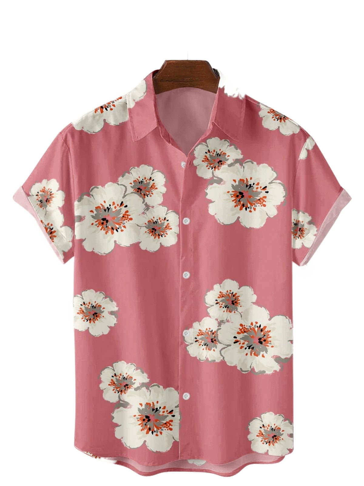 Chemise Fleurie Rose à Fleurs Blanches