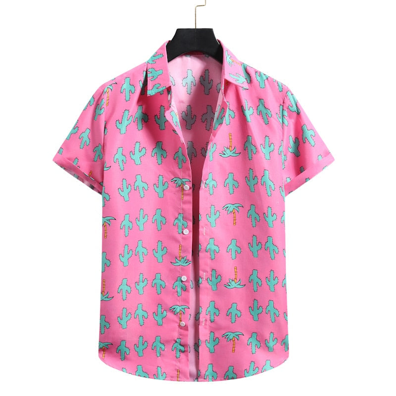Chemise Hawaienne Rose Cactus et Palmiers