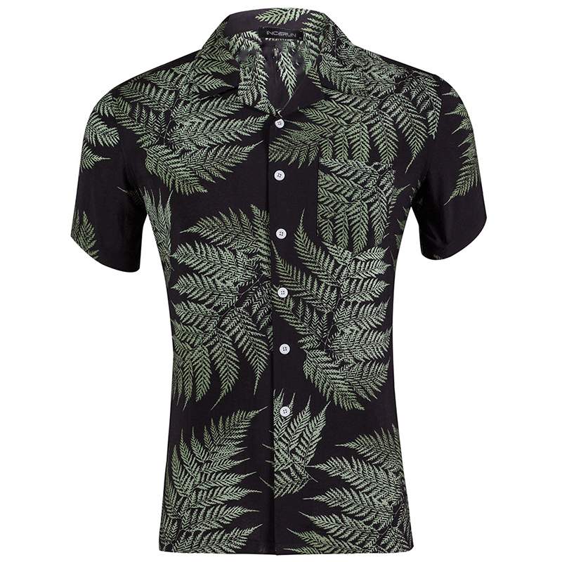 Chemise Hawaienne Noire Fougère Tropicale