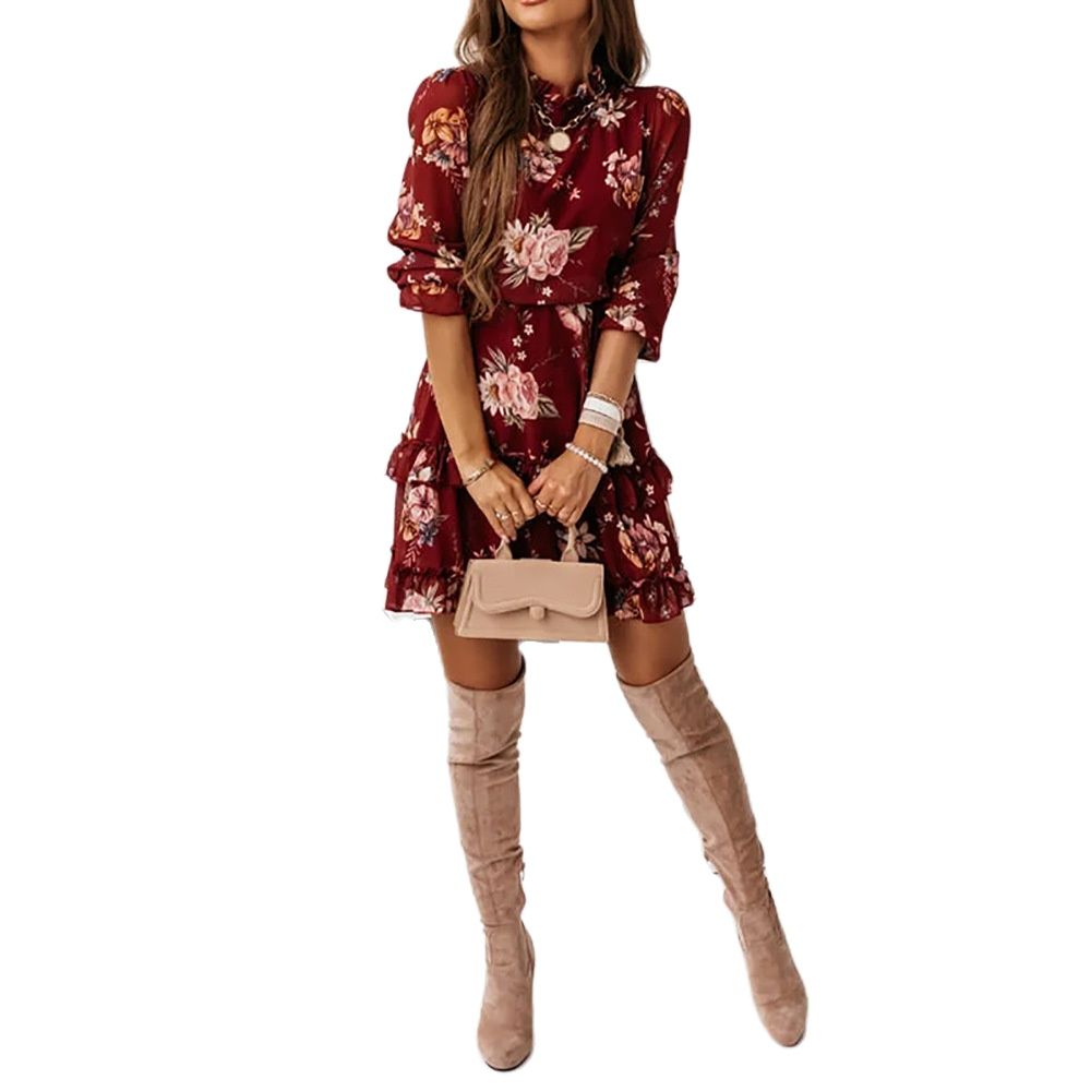 Robes Fleuries Courte Mousseline Rouge