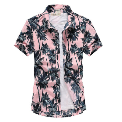 Chemise Hawaienne Rose Palmiers Bleus