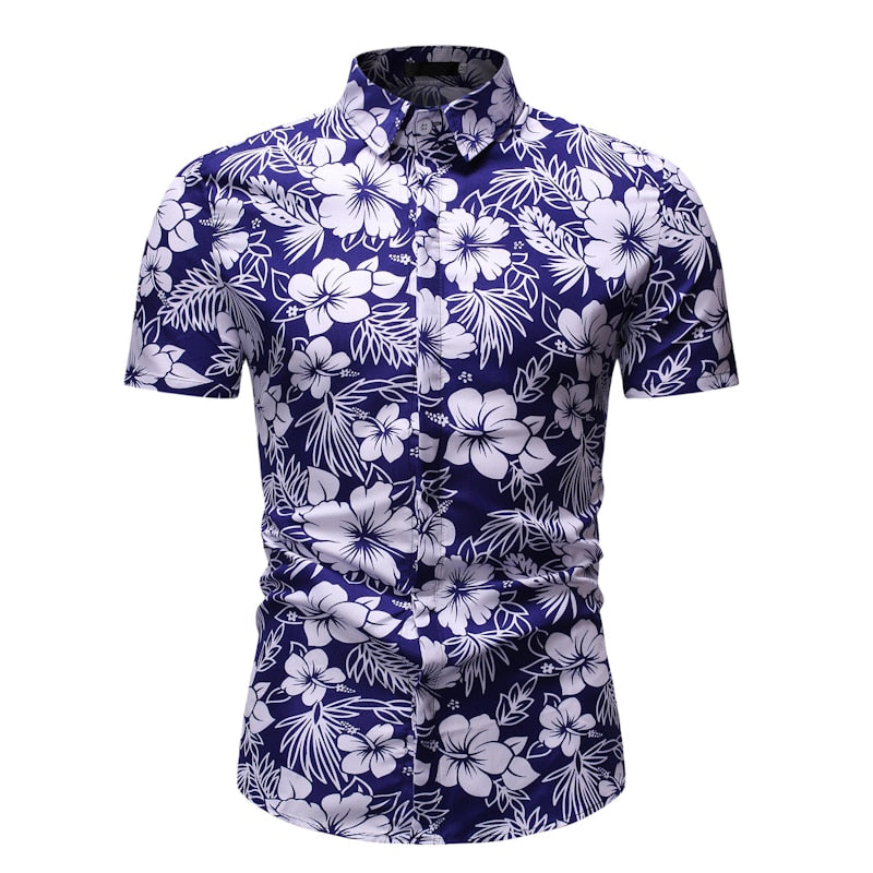 Chemise Hawaienne Bleue Bouquet Idyllique