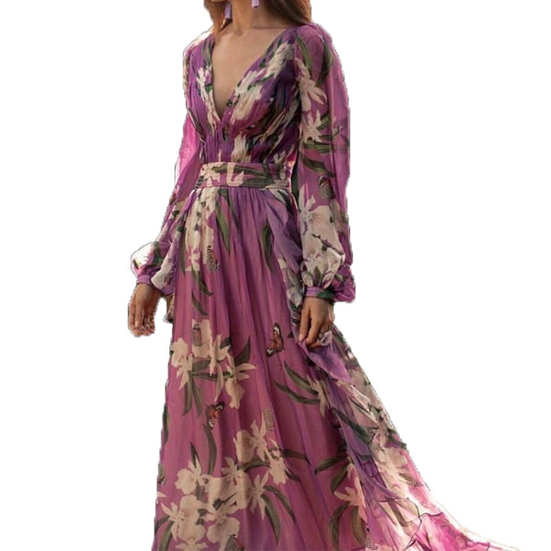 Robe Fleurie Longue Automne Hiver