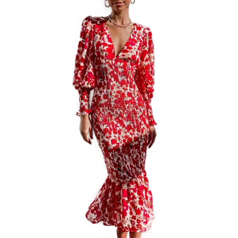 Robe Fleurie Cintrée Flamenco Rouge