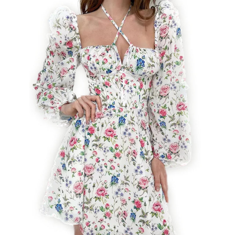 Robe Fleurie Col Carré Balconnets