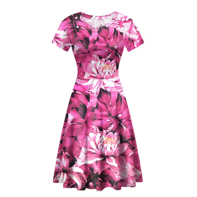 Robe Fleurie Rose Cintrée Évasée