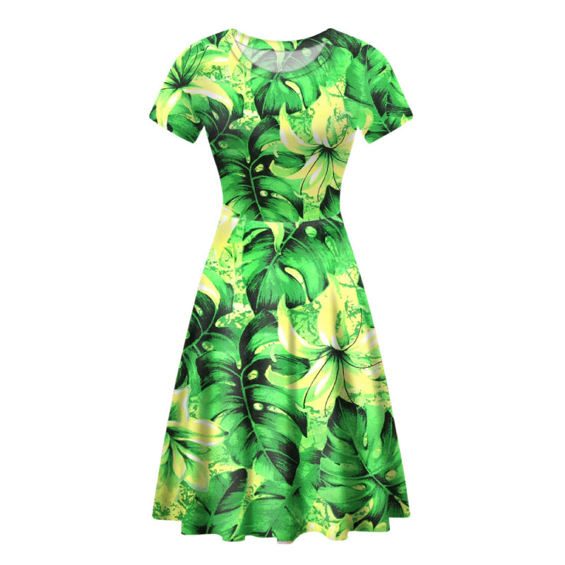 Robe Fleurie Verte Courte Cintrée