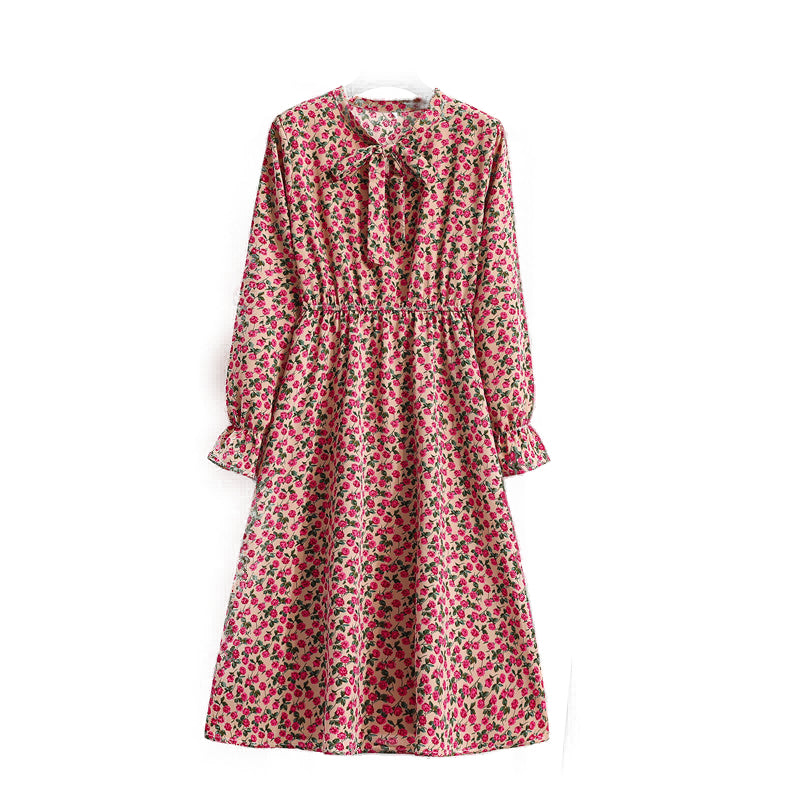 Robe Imprimé Fleuri Taille Élastique Col à Ruban