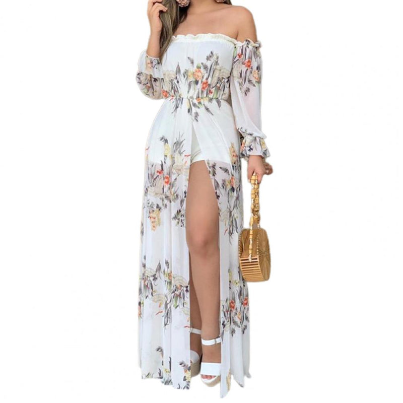 Robe Fleurie Épaules Dénudées Fendue