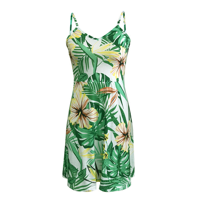 Robe Fleurie aux Hibiscus <br> Courte à Bretelles