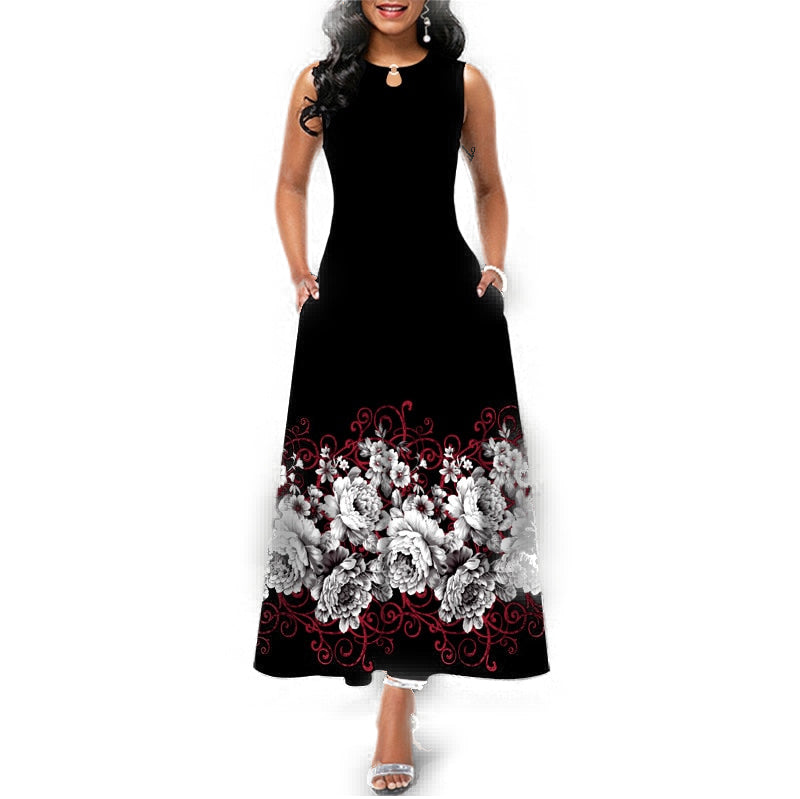 Robe Fleurie Longue Débardeur Noir